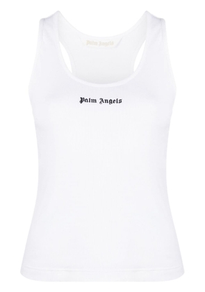 Palm Angels logo-print ribbed tank top - White