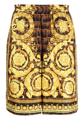 Versace Baroccodile-print silk shorts - Brown