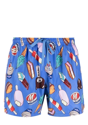 Moschino graphic-print drawstring swim shorts - Blue