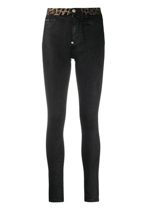 Philipp Plein leopard-trimmed skinny jeans - Black