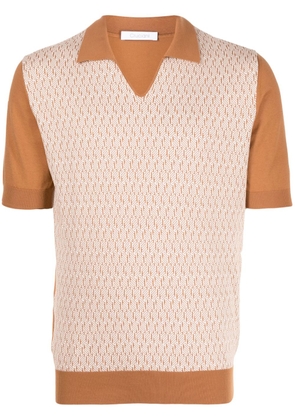 Cruciani geometric-pattern cotton polo shirt - Brown