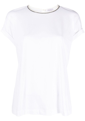 Brunello Cucinelli bead-embellished cotton T-shirt - White