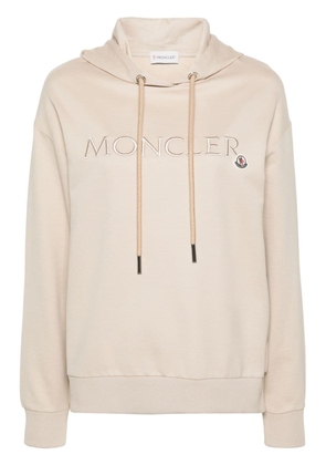 Moncler logo-embroidered cotton hoodie - Neutrals