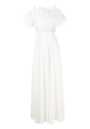 NISSA feather-trim detail gown - White
