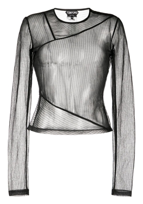 TOM FORD sheer ribbed long-sleeve jersey top - Black
