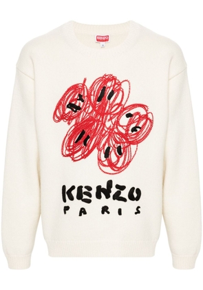 Kenzo Drawn-embroidered wool jumper - White