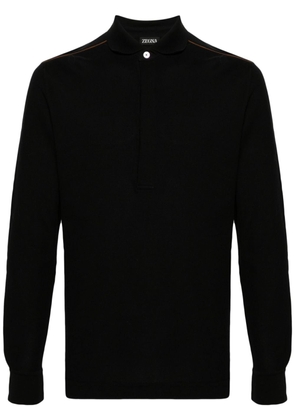 Zegna leather-trim cotton polo-shirt - Black
