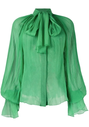 Atu Body Couture pussy-bow silk blouse - Green