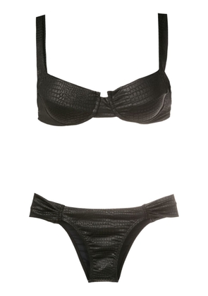 Brigitte crocodile-effect bikini set - Black