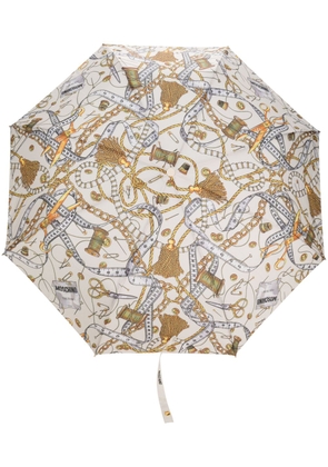 Moschino chain-link print compact umbrella - Neutrals