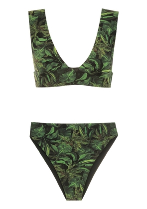 Isolda Coqueiral foliage-print bikini set - Black