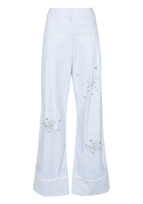 DES PHEMMES crystal-embellished gingham-print trousers - Blue