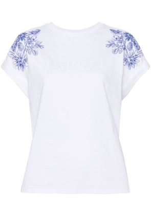 TWINSET floral-embroidered cotton T-shirt - White