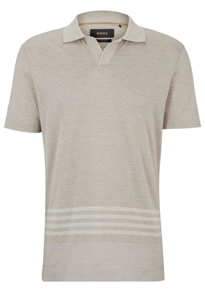 BOSS stripe-detail cotton-silk polo shirt - Grey