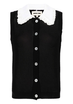 SHUSHU/TONG lace-embellished sleeveless cardigan - Black