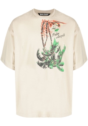 Palm Angels palm-print crew-neck T-shirt - Neutrals