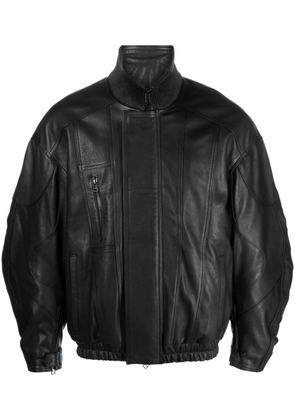 Manokhi high-neck leather jacket - Black