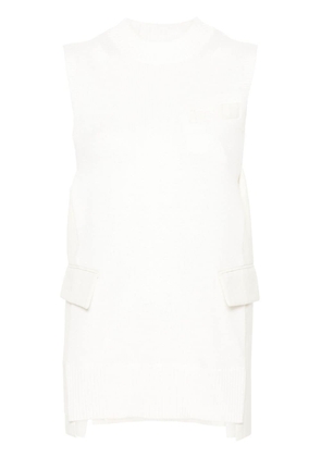 sacai panelled-design ribbed knitted top - Neutrals