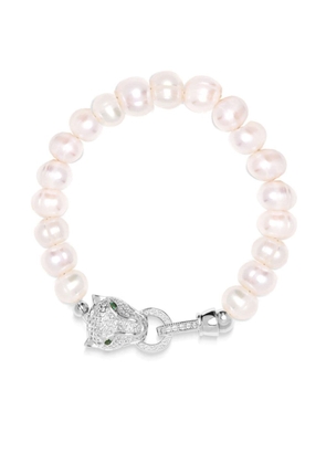 Nialaya Jewelry panther head-charm pearl bracelet - White