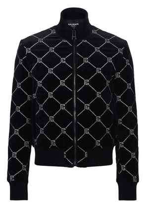 Balmain rhinestone-embellished quilted bomber jacket - Black