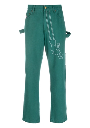 KidSuper Swingset embroidered straight-leg jeans - Green