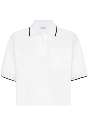 Brunello Cucinelli contrasting-trim cropped polo shirt - White