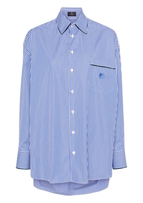 ETRO logo-embroidered striped cotton shirt - Blue