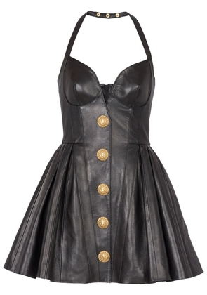 Balmain pleated leather minidress - Black