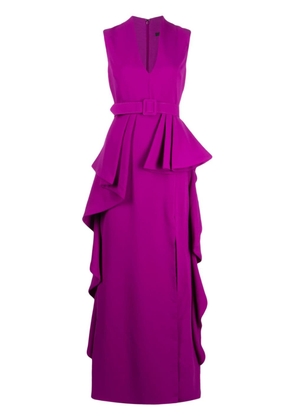 Badgley Mischka ruffled crepe gown - Purple
