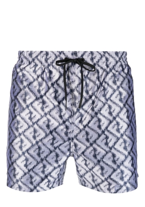FENDI blurred monogram-print swim shorts - Grey