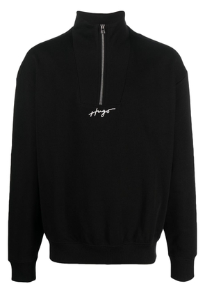 HUGO logo-embroidered high-neck sweatshirt - Black