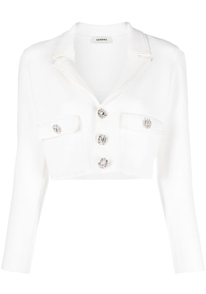 SANDRO embellished-button cropped knit jacket - White