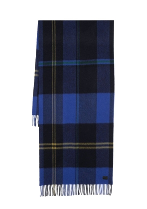 Paul Smith plaid-check fringed wool scarf - Blue