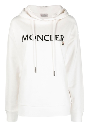 Moncler logo-embroidered drawstring cotton hoodie - White