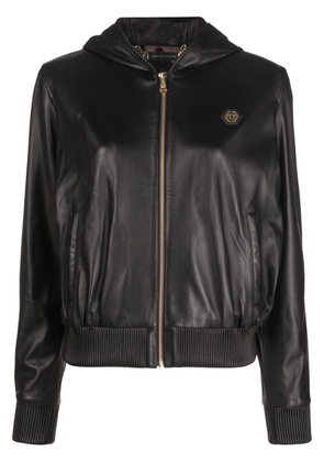 Philipp Plein leather zip-up hoodie - Black