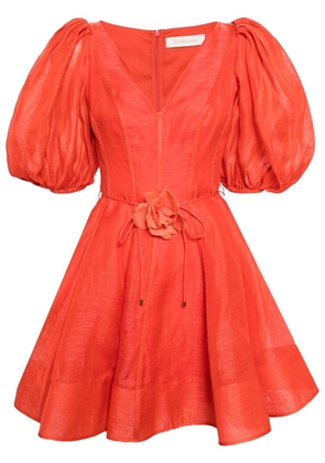 ZIMMERMANN floral-appliqué linen-blend dress - Red