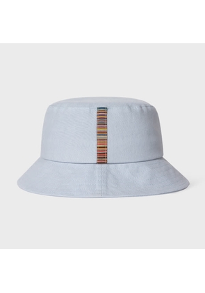 Paul Smith Sky Blue Linen 'Signature Stripe' Trim Bucket Hat