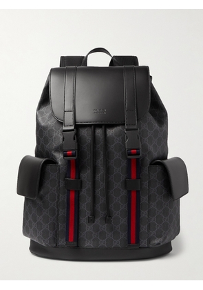 Gucci - Monogrammed Coated-Canvas and Leather Backpack - Men - Black