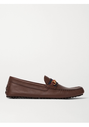 Gucci - Ayrton Webbing-Trimmed Horsebit Leather Driving Shoes - Men - Brown - UK 5.5