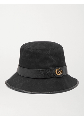 Gucci - Leather-Trimmed Monogrammed Canvas Bucket Hat - Men - Black - S