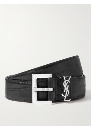 SAINT LAURENT - 3cm Croc-Effect Leather Belt - Men - Black - EU 85