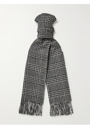 TOM FORD - Fringed Prince of Wales Checked Cashmere Scarf - Men - Black