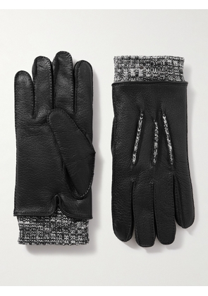 Missoni - Full-Grain Leather and Ribbed Mélange Wool Gloves - Men - Black