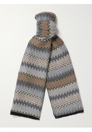 Missoni - Fringed Striped Crocheted Cotton Scarf - Men - Gray