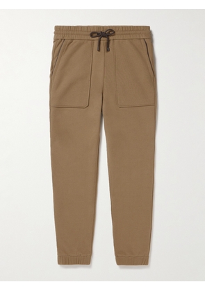 Loro Piana - Tapered Leather-Trimmed Cotton-Blend Jersey Sweatpants - Men - Brown - S