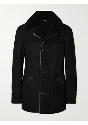 TOM FORD - Leather-Trimmed Shearling Peacoat - Men - Black - IT 46