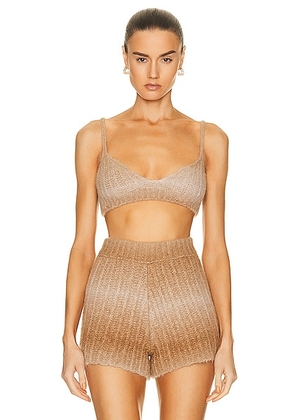 ALANUI Ice Caves Ribbed Knit Bra in Beige & Camel - Neutral. Size L (also in ).