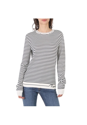 Moncler Ladies Logo-Embroidered Horizontal Stripe Sweater