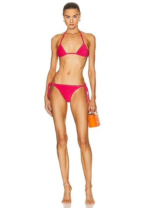 THE ATTICO Terry Cloth Bikini Set in Watermelon - Coral. Size L (also in S, XS).