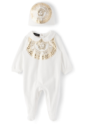Versace Baby White Medusa Bodysuit & Beanie Set